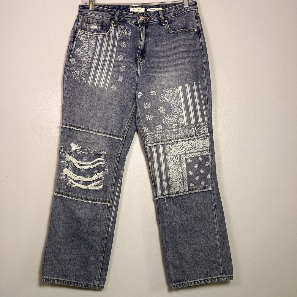 CLEO + Wolf Women's High Rise Straight Jeans Embroidered Patchwork 31x30 Boho - Picture 2 of 16